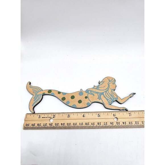 Swimming Mermaid Polka Dot Tail Wood Christmas Tree Ornament Nautical Fantasy - Picture 5 of 5